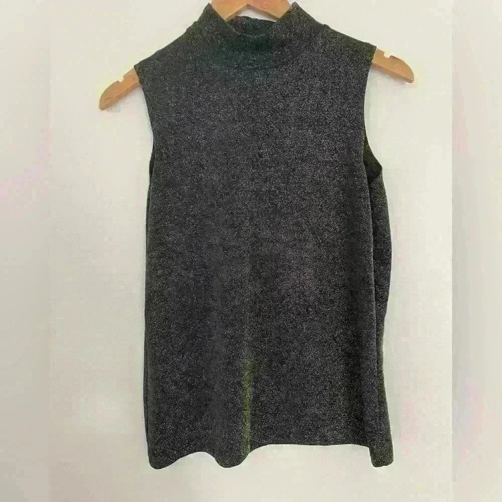 Karen Scott Women’s Metallic Gold Black Tank Top Sleeveless Turtle Neck Holiday